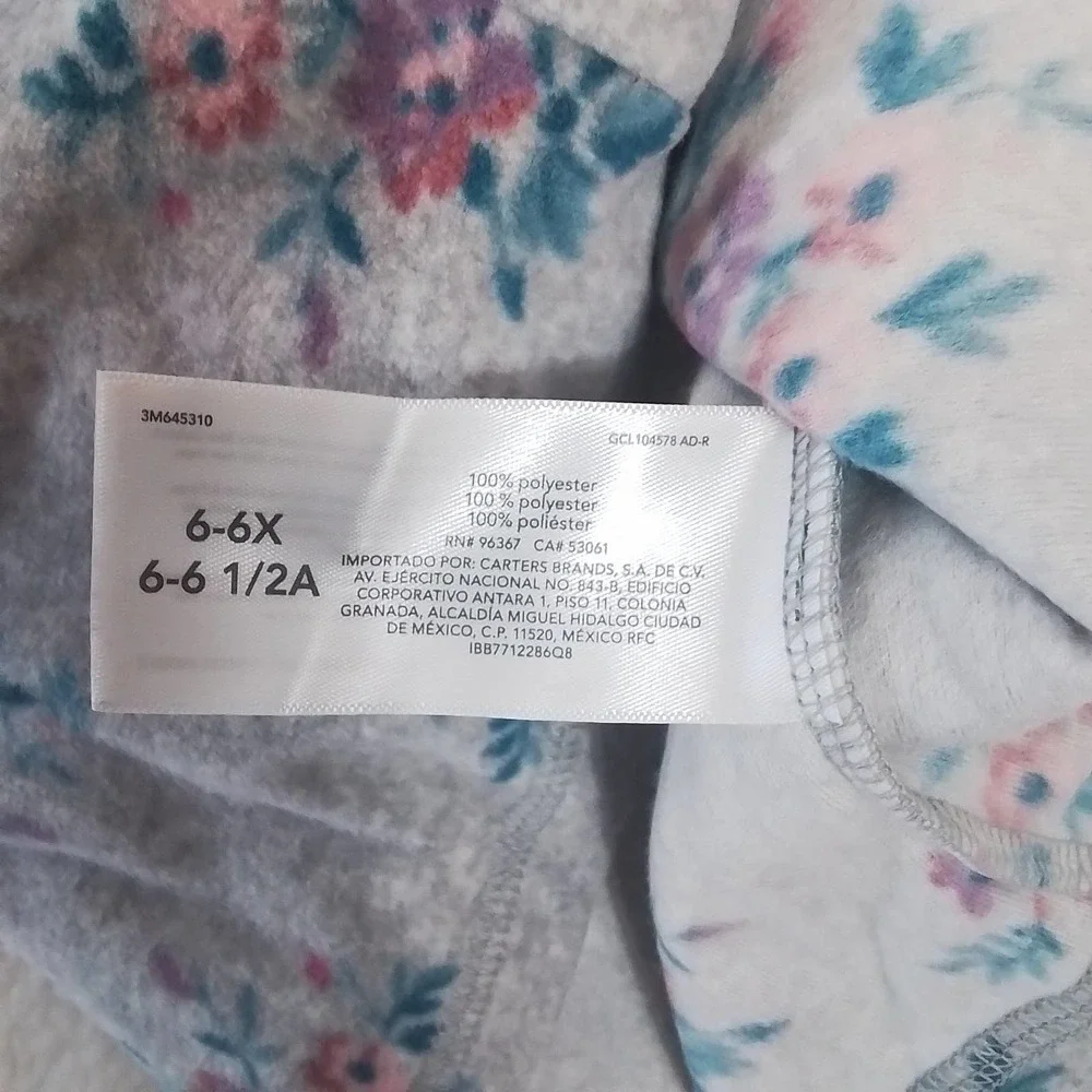 Oshkosh 1/4 Zip Fleece Pullover Size 6‎ in Grey w/ Floral Print